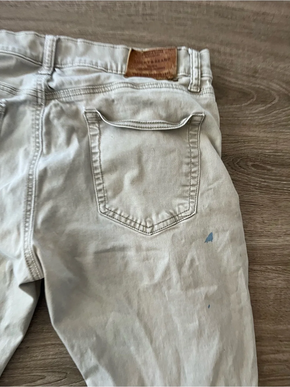 Lucky Brand 121 Slim Khaki Jeans Mens 33x30 Tan Stretch Denim Pants Distressed